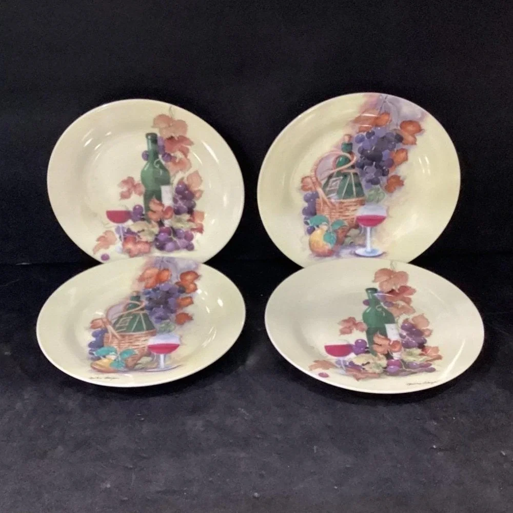 Royal Norfolk Fruit & Wine Theme Salad‎ Plates, Set of 4, Christine Coleman Art